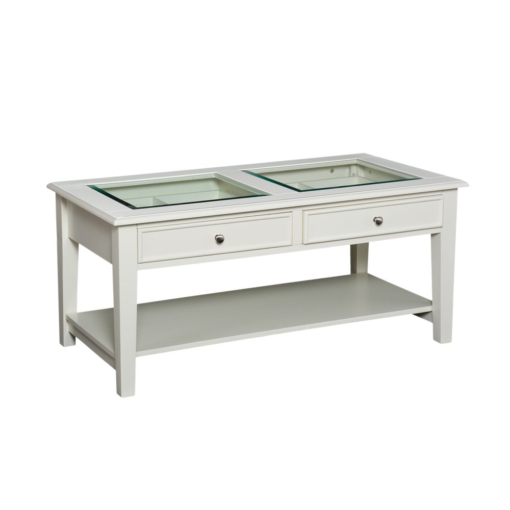 44" Off And White And Off-White Glass And Metal Rectangular Coffee Table — view 2