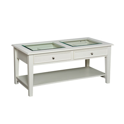 44" Off And White And Off-White Glass And Metal Rectangular Coffee Table