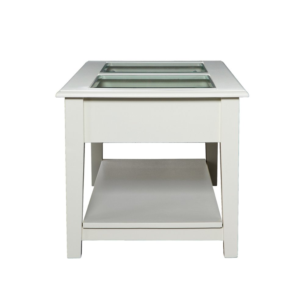 44" Off And White And Off-White Glass And Metal Rectangular Coffee Table HomeRoots