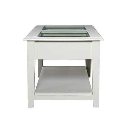 44" Off And White And Off-White Glass And Metal Rectangular Coffee Table HomeRoots