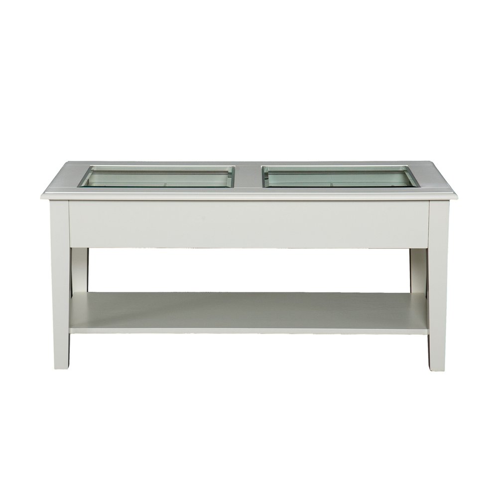 44" Off And White And Off-White Glass And Metal Rectangular Coffee Table HomeRoots