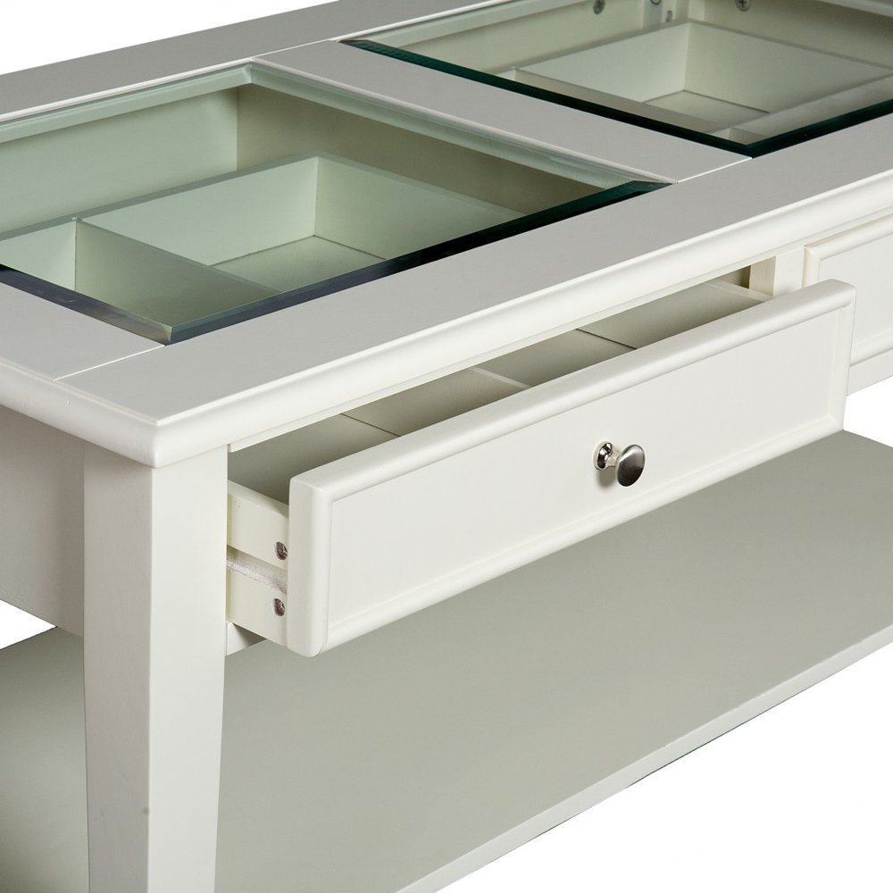 44" Off And White And Off-White Glass And Metal Rectangular Coffee Table — view 5