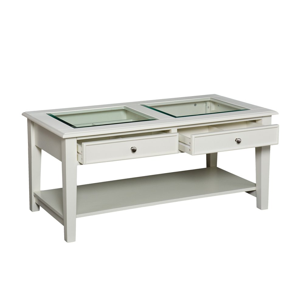 44" Off And White And Off-White Glass And Metal Rectangular Coffee Table — view 6