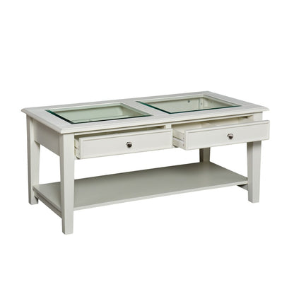 44" Off And White And Off-White Glass And Metal Rectangular Coffee Table HomeRoots