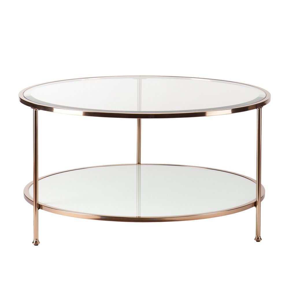 34" Clear and Gold Glass with Iron Round Coffee Table HomeRoots