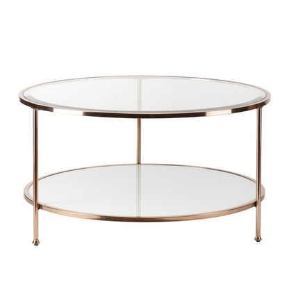 34" Clear and Gold Glass with Iron Round Coffee Table HomeRoots