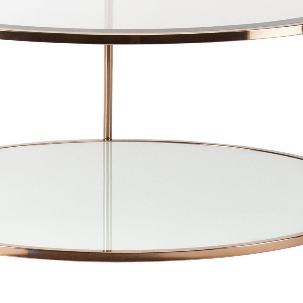 34" Clear and Gold Glass with Iron Round Coffee Table HomeRoots