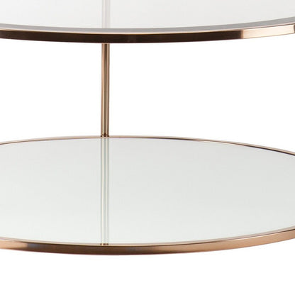 34" Clear and Gold Glass with Iron Round Coffee Table HomeRoots