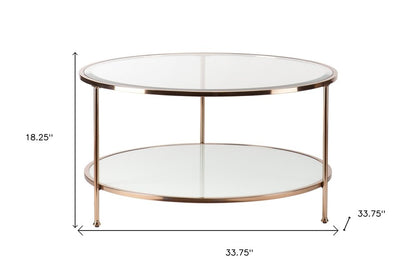 34" Clear and Gold Glass with Iron Round Coffee Table HomeRoots