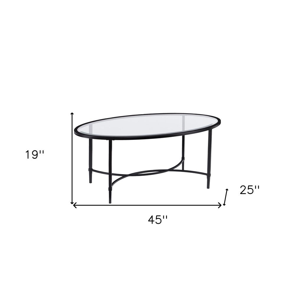 45" Clear and Black Glass and Metal Oval Coffee Table HomeRoots