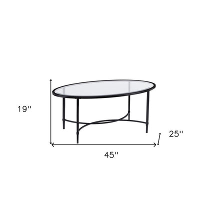 45" Clear and Black Glass and Metal Oval Coffee Table HomeRoots