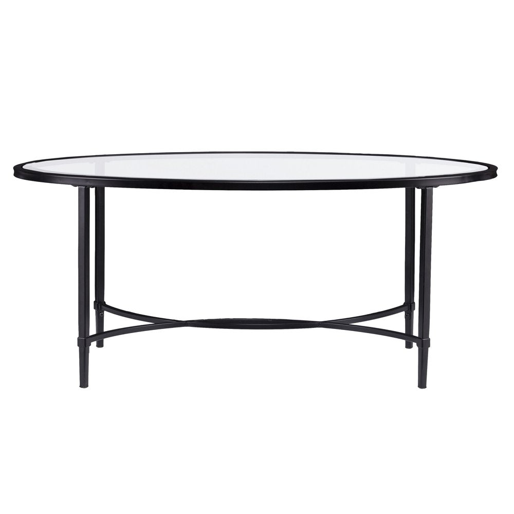 45" Clear and Black Glass and Metal Oval Coffee Table HomeRoots