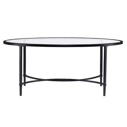 45" Clear and Black Glass and Metal Oval Coffee Table HomeRoots