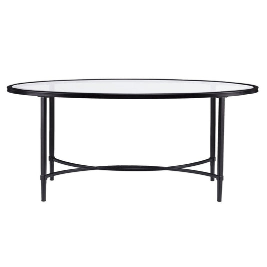 45" Clear and Black Glass and Metal Oval Coffee Table HomeRoots