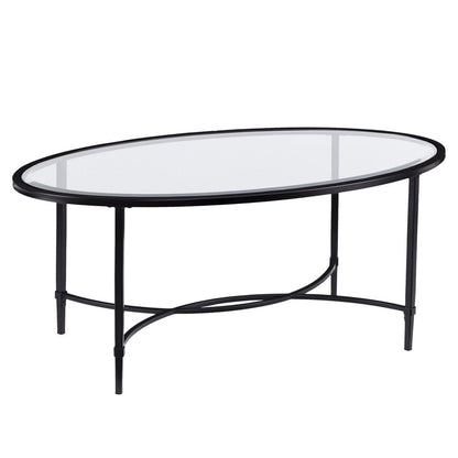 45" Clear and Black Glass and Metal Oval Coffee Table HomeRoots
