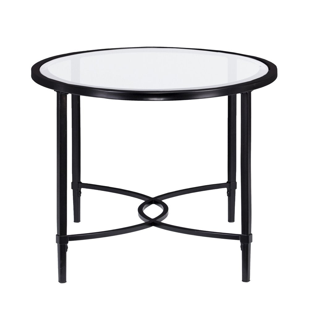 45" Clear and Black Glass and Metal Oval Coffee Table HomeRoots