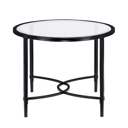 45" Clear and Black Glass and Metal Oval Coffee Table HomeRoots