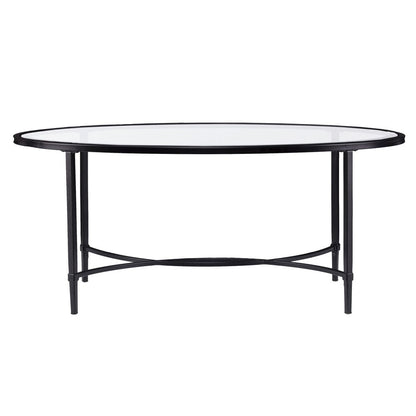 45" Clear and Black Glass and Metal Oval Coffee Table HomeRoots
