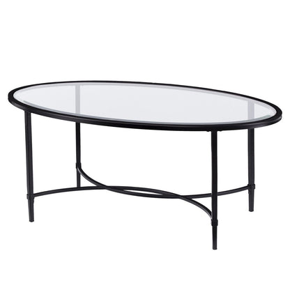 45" Clear and Black Glass and Metal Oval Coffee Table HomeRoots