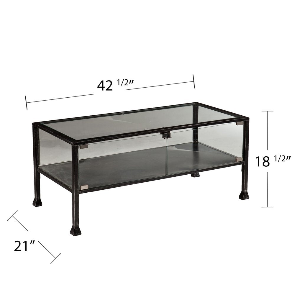 43" Black Glass And Metal Rectangular Coffee Table — view 3