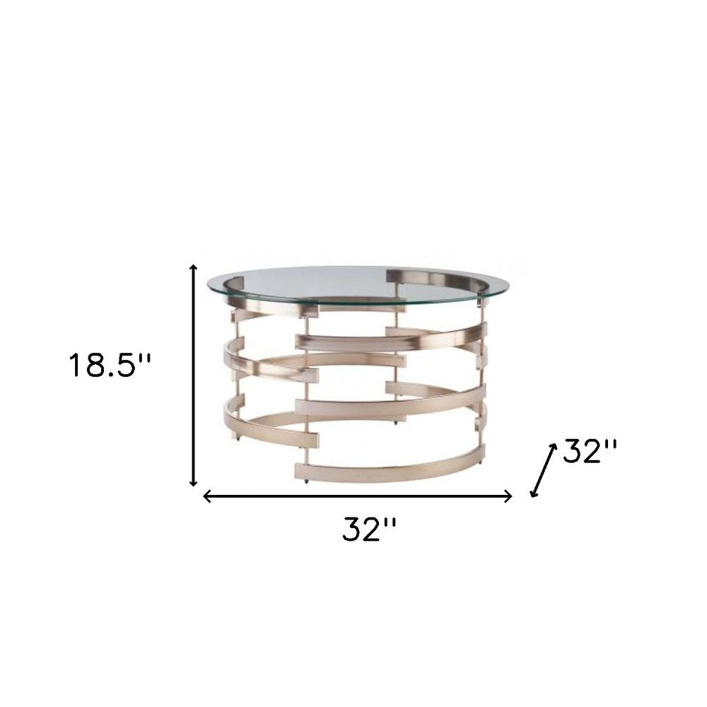 32" Clear And Champagne Glass And Metal With Iron Round Coffee Table HomeRoots