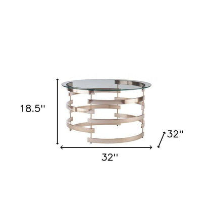 32" Clear And Champagne Glass And Metal With Iron Round Coffee Table HomeRoots