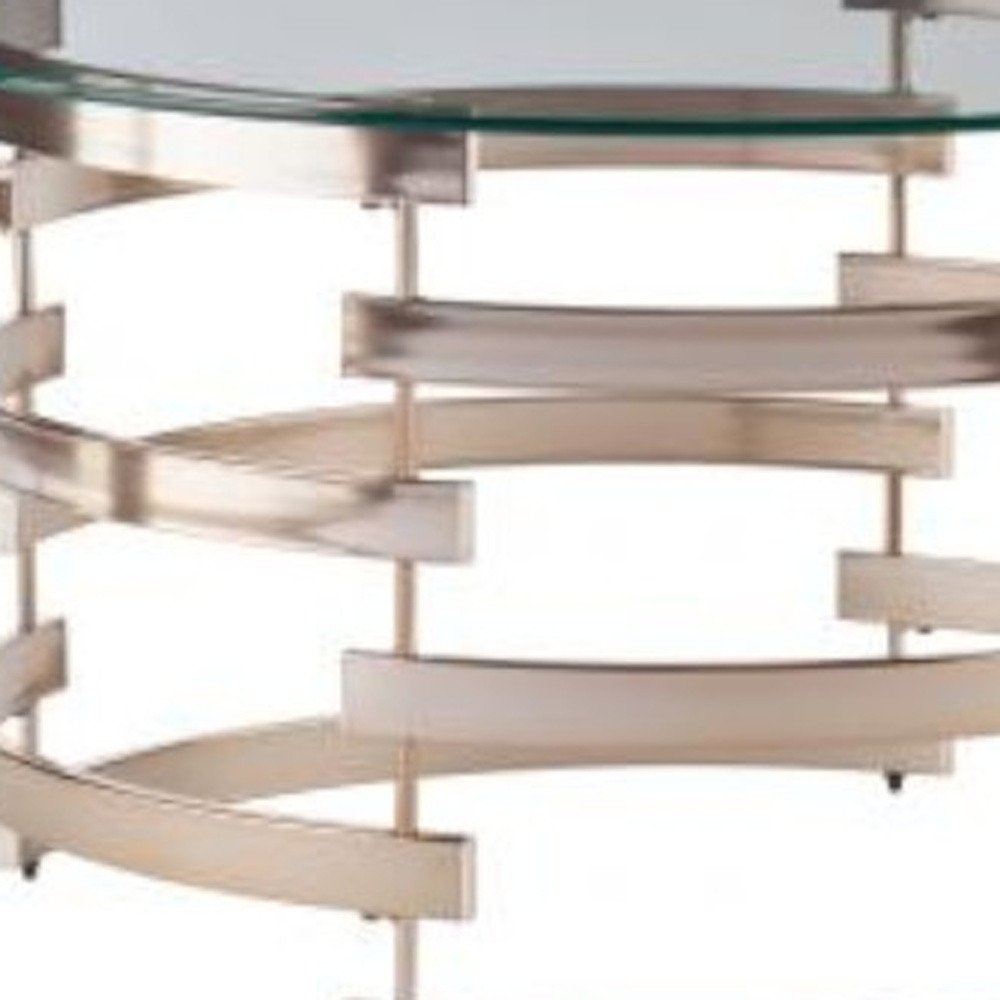 32" Clear And Champagne Glass And Metal With Iron Round Coffee Table HomeRoots