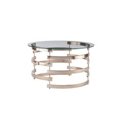 32" Clear And Champagne Glass And Metal With Iron Round Coffee Table HomeRoots