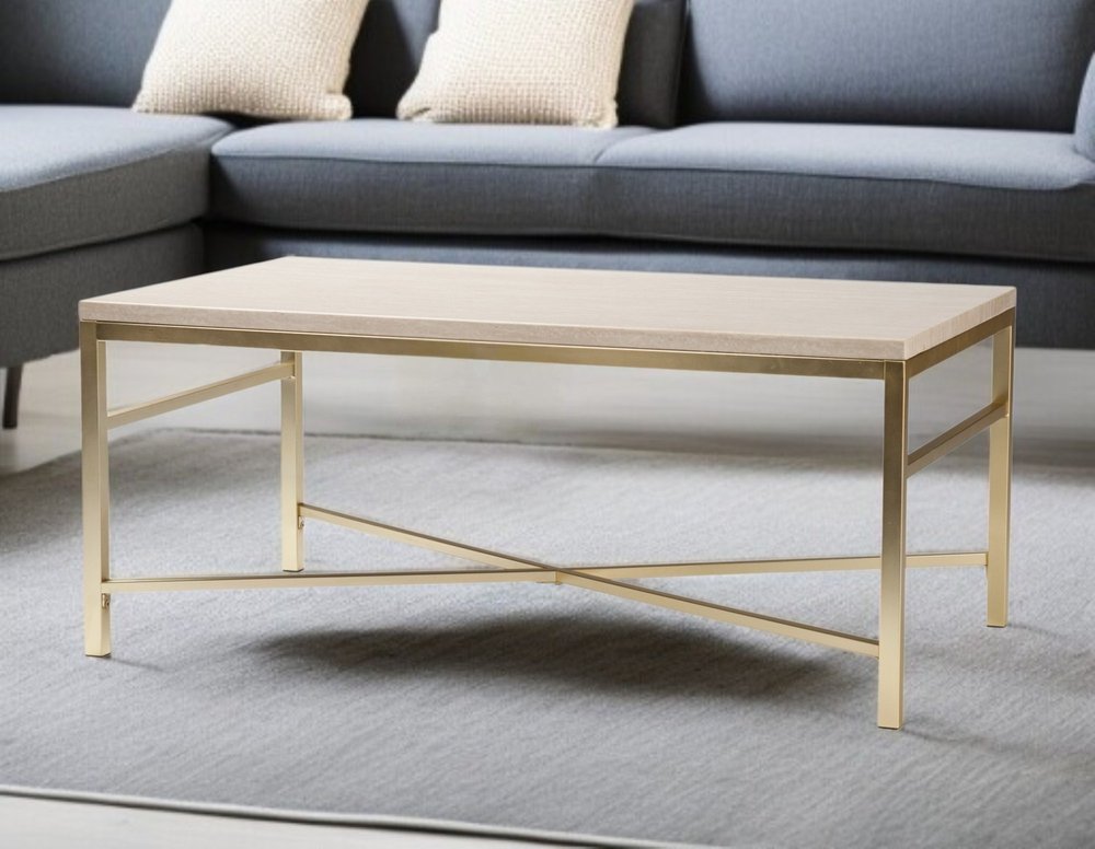 42" Off White Manufactured Wood And Metal Rectangular Coffee Table HomeRoots