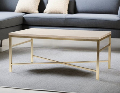 42" Off White Manufactured Wood And Metal Rectangular Coffee Table HomeRoots