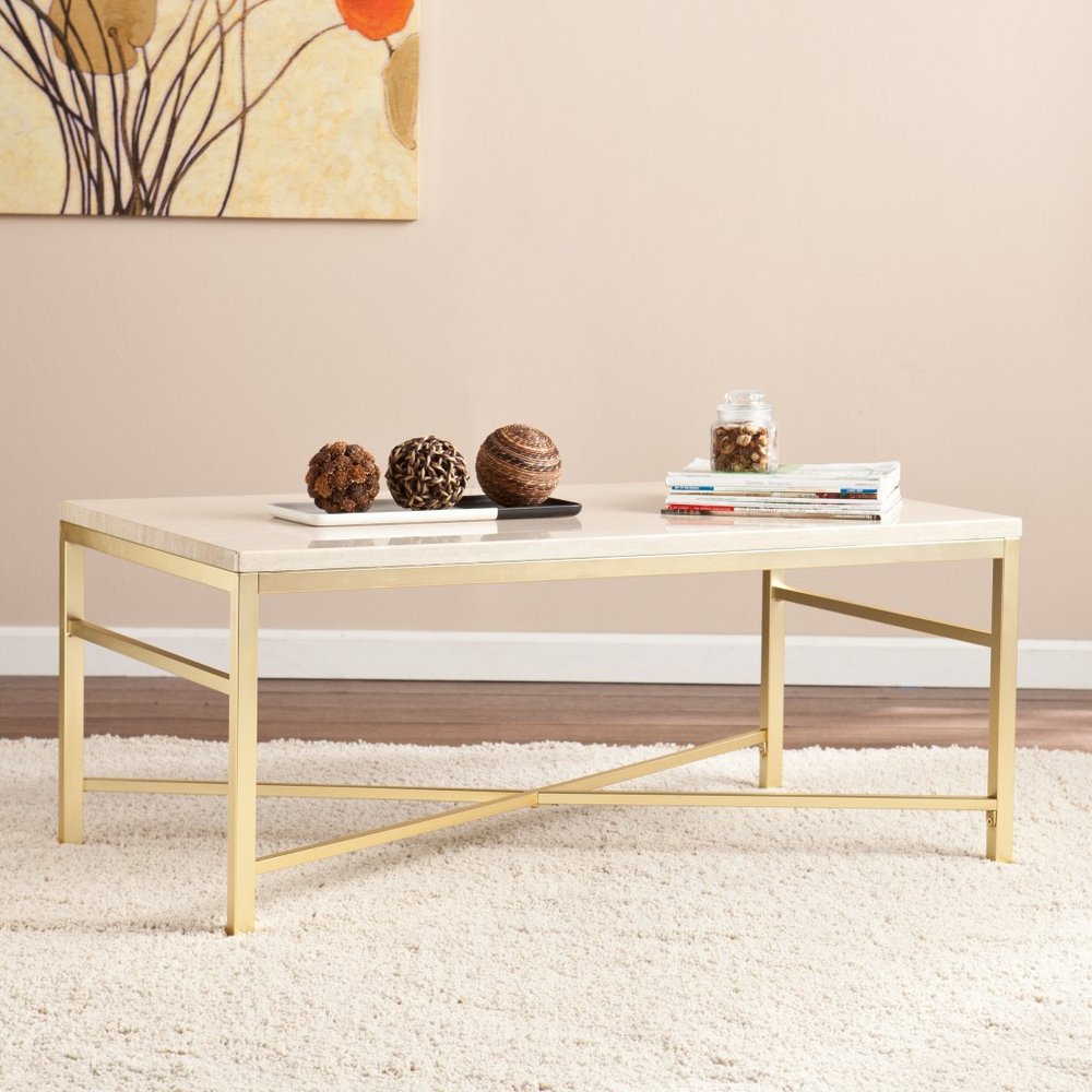 42" Off White Manufactured Wood And Metal Rectangular Coffee Table HomeRoots