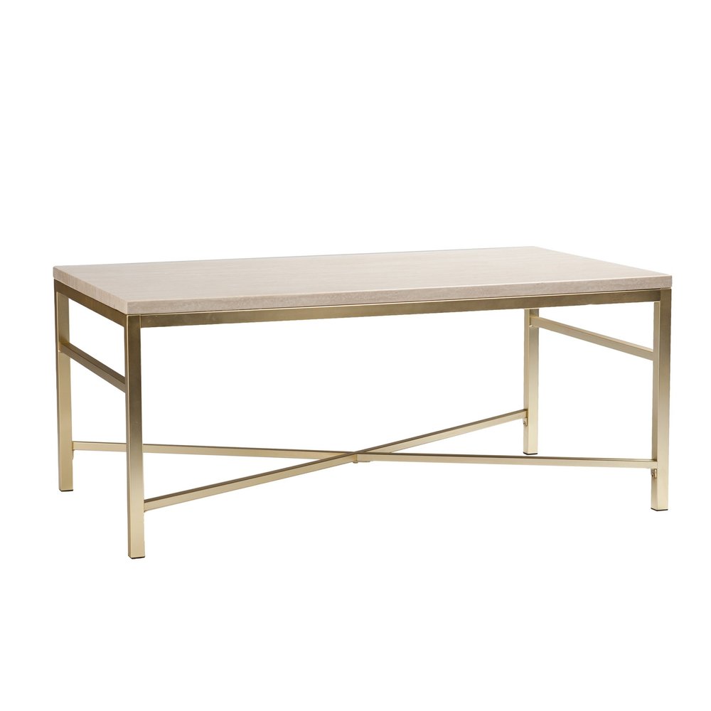 42" Off White Manufactured Wood And Metal Rectangular Coffee Table HomeRoots