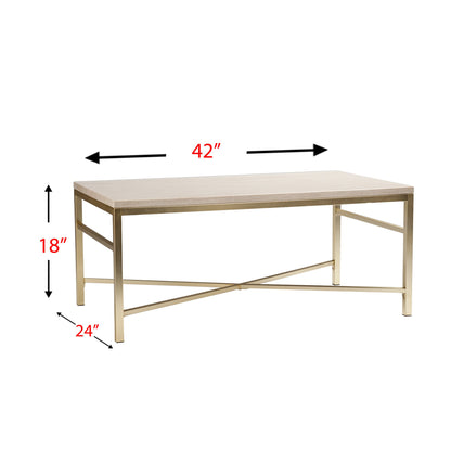 42" Off White Manufactured Wood And Metal Rectangular Coffee Table