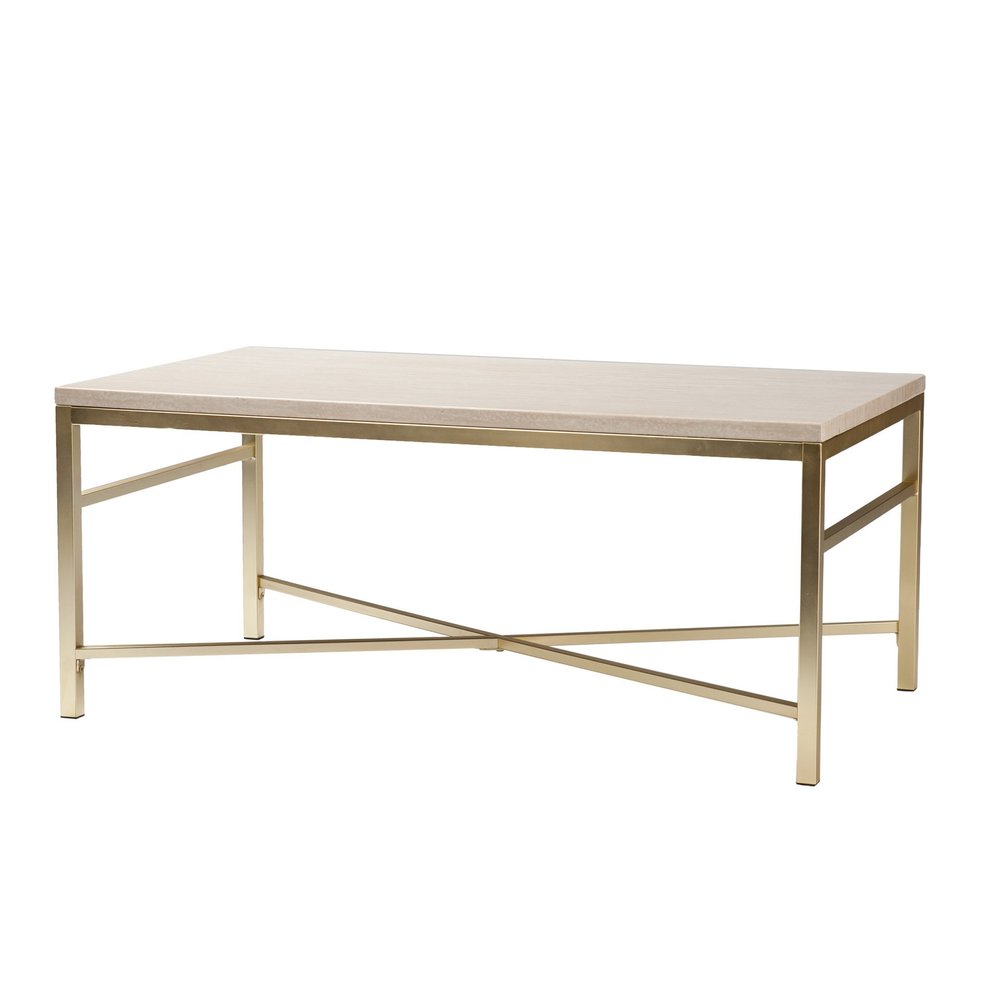 42" Off White Manufactured Wood And Metal Rectangular Coffee Table HomeRoots