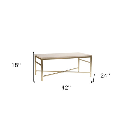 42" Off White Manufactured Wood And Metal Rectangular Coffee Table