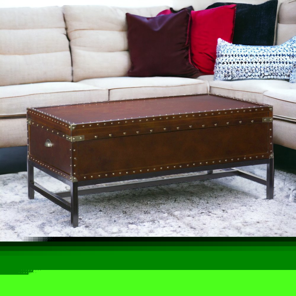 42" Brown Manufactured Wood And Metal Rectangular Coffee Table HomeRoots