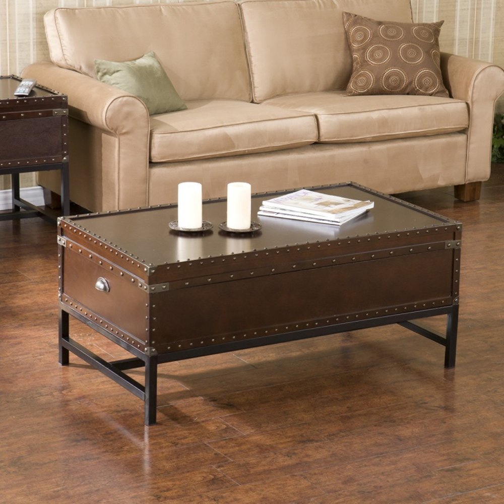 42" Brown Manufactured Wood And Metal Rectangular Coffee Table HomeRoots