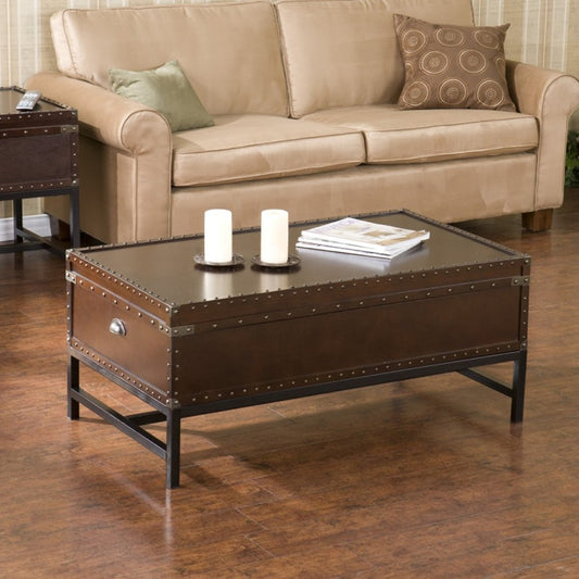 42" Brown Manufactured Wood And Metal Rectangular Coffee Table HomeRoots