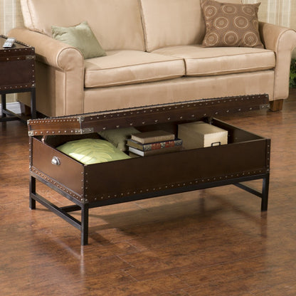 42" Brown Manufactured Wood And Metal Rectangular Coffee Table