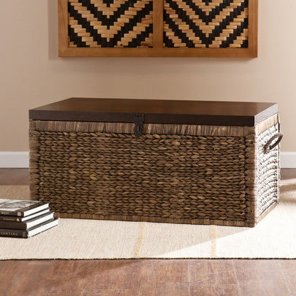 38" Brown Wood And Wicker With Iron Coffee Table HomeRoots