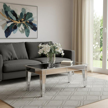 42" Silver Mirrored And Metal Rectangular Mirrored Coffee Table HomeRoots