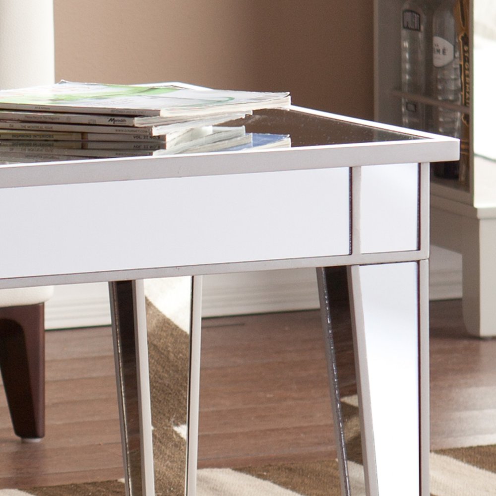 42" Silver Mirrored And Metal Rectangular Mirrored Coffee Table HomeRoots