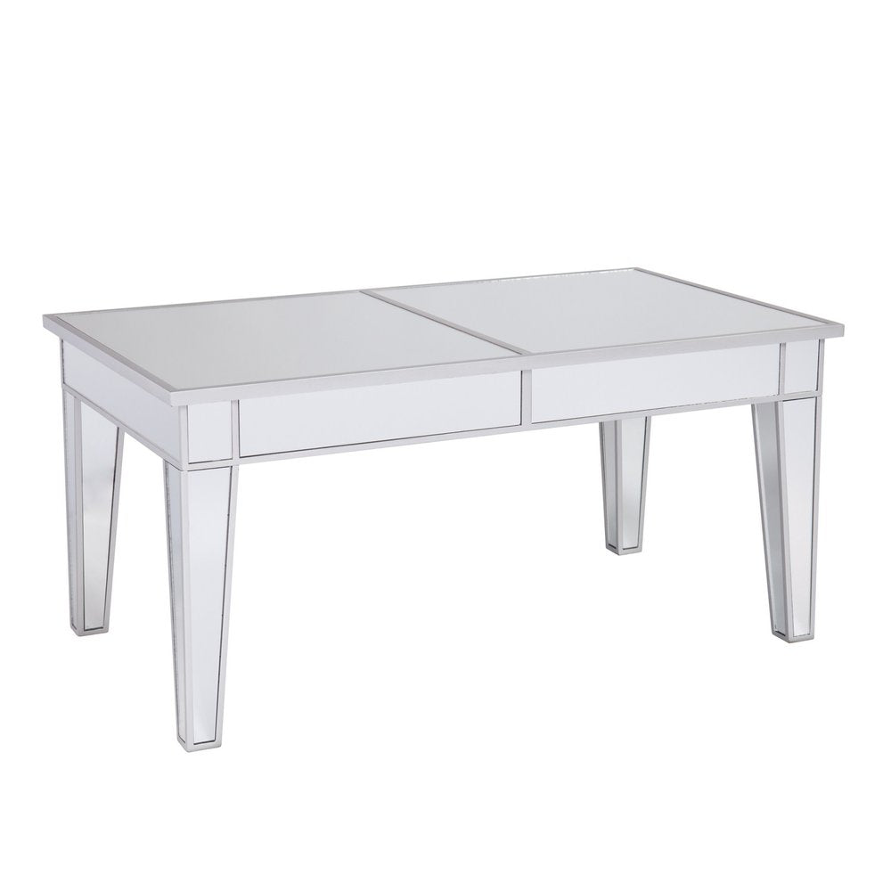 42" Silver Mirrored And Metal Rectangular Mirrored Coffee Table HomeRoots