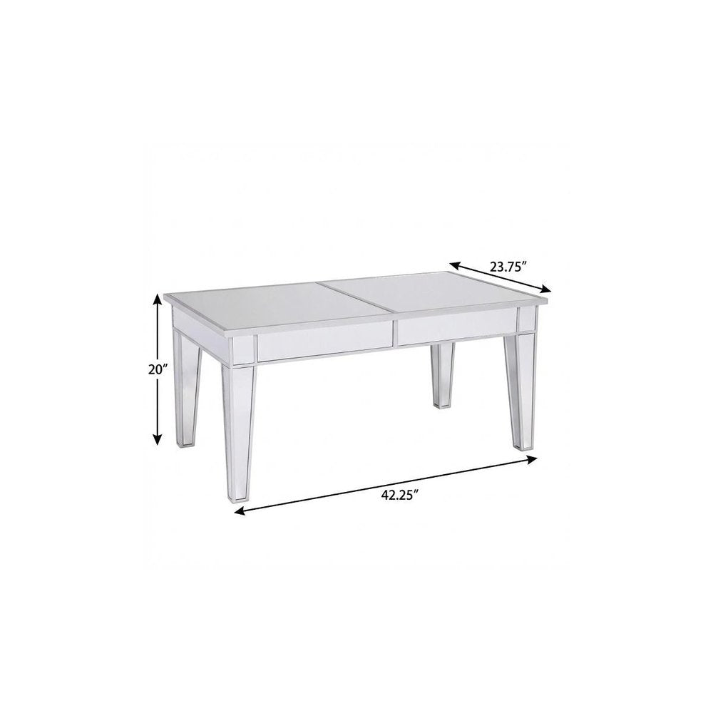 42" Silver Mirrored And Metal Rectangular Mirrored Coffee Table HomeRoots