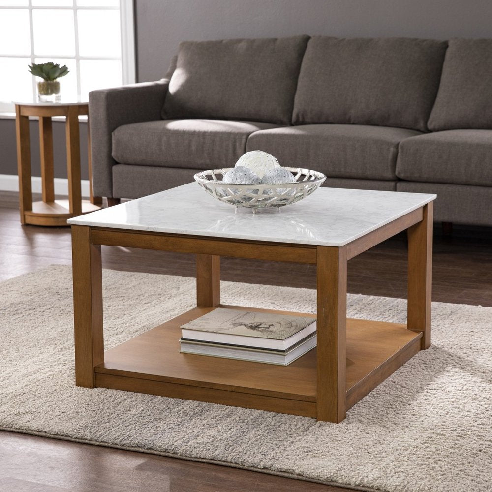 30" Natural And Natural Brown Solid Manufactured Wood Square Coffee Table HomeRoots