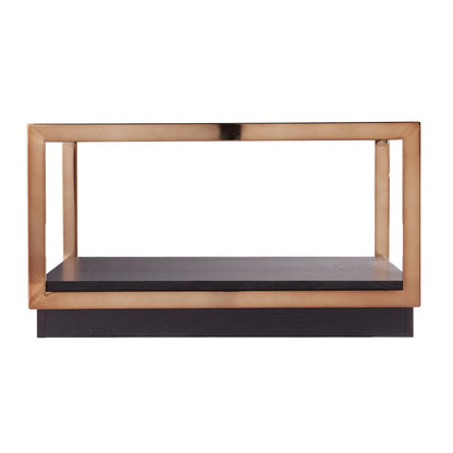33" Champagne Glass And Solid Manufactured Wood Square Coffee Table HomeRoots
