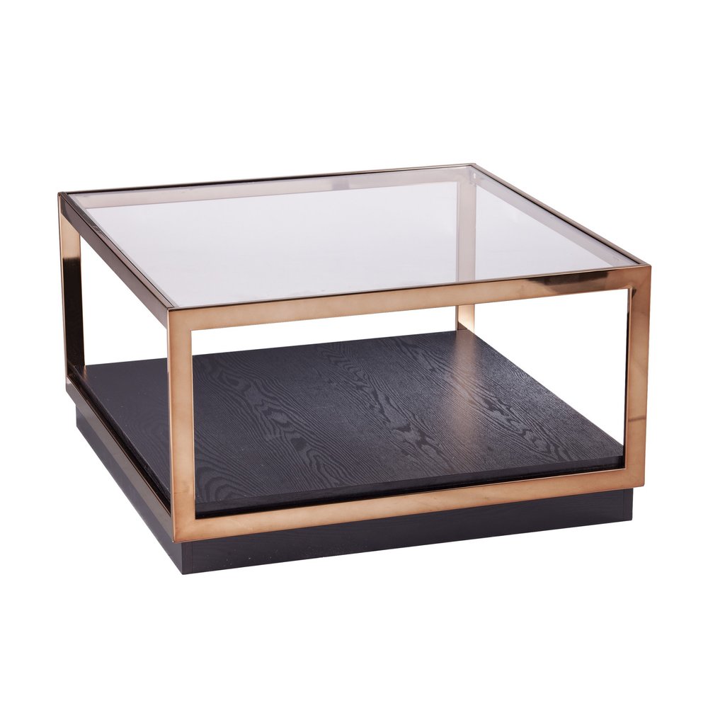 33" Champagne Glass And Solid Manufactured Wood Square Coffee Table HomeRoots