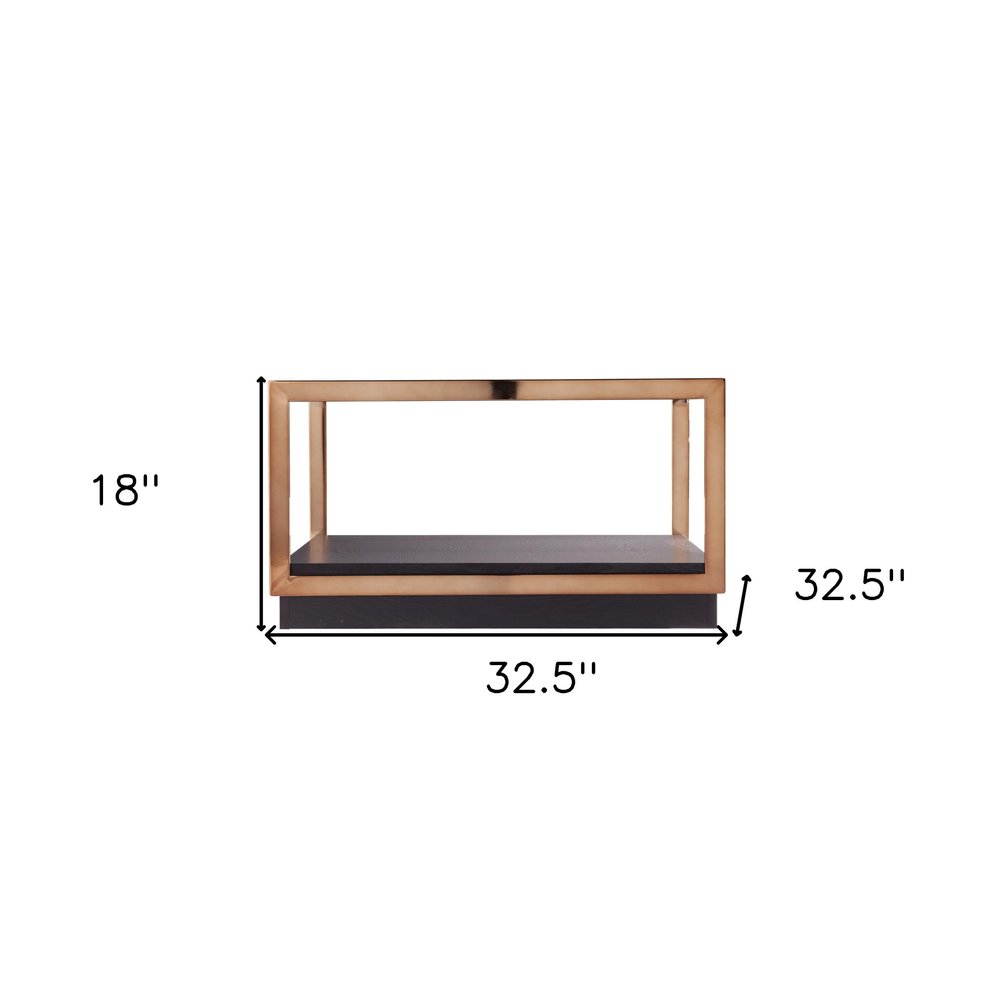 33" Champagne Glass And Solid Manufactured Wood Square Coffee Table HomeRoots