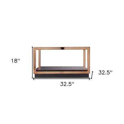 33" Champagne Glass And Solid Manufactured Wood Square Coffee Table HomeRoots