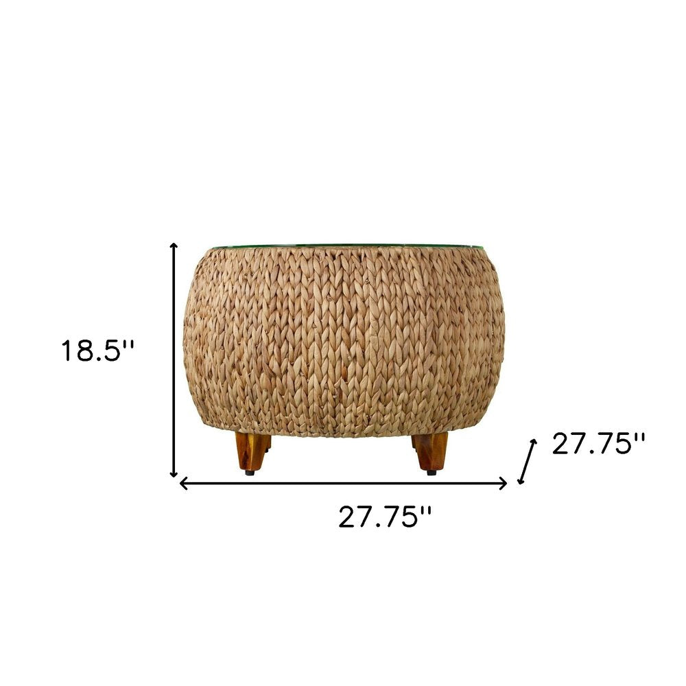 28" Natural And Natural Brown Glass And Solid Wood Square Coffee Table HomeRoots